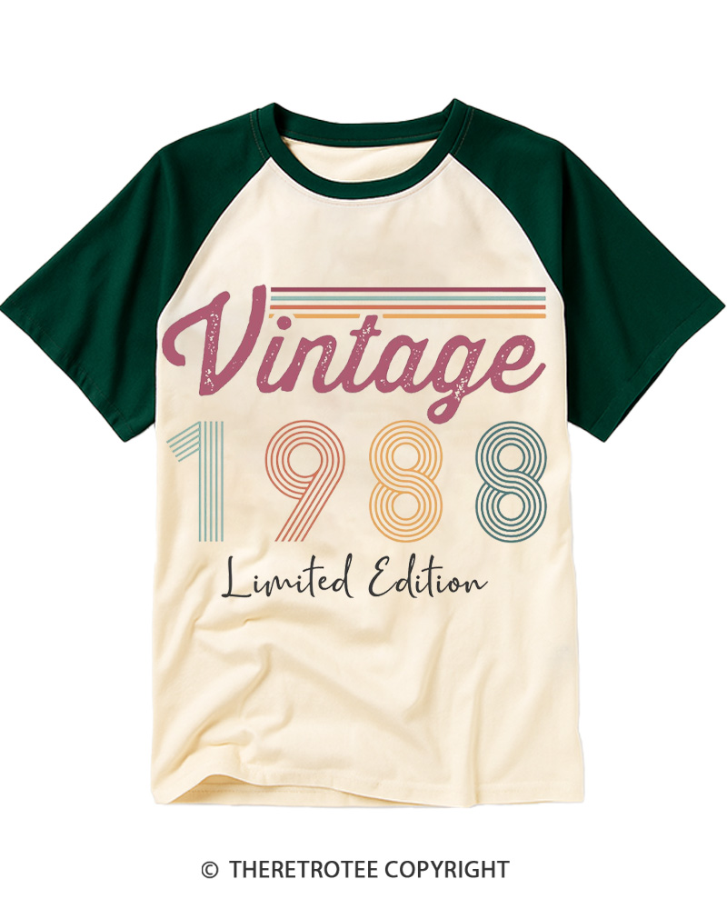 TheRetroTee 1988 Vintage Raglan Baseball T-Shirt