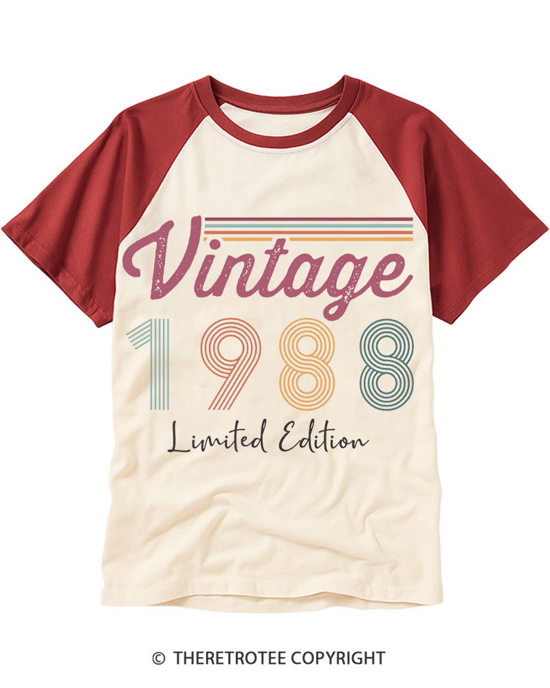 TheRetroTee 1988 Vintage Raglan Baseball T-Shirt
