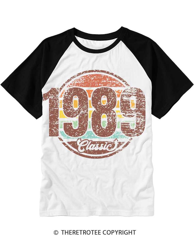 TheRetroTee 1989 Vintage Raglan Baseball T-Shirt