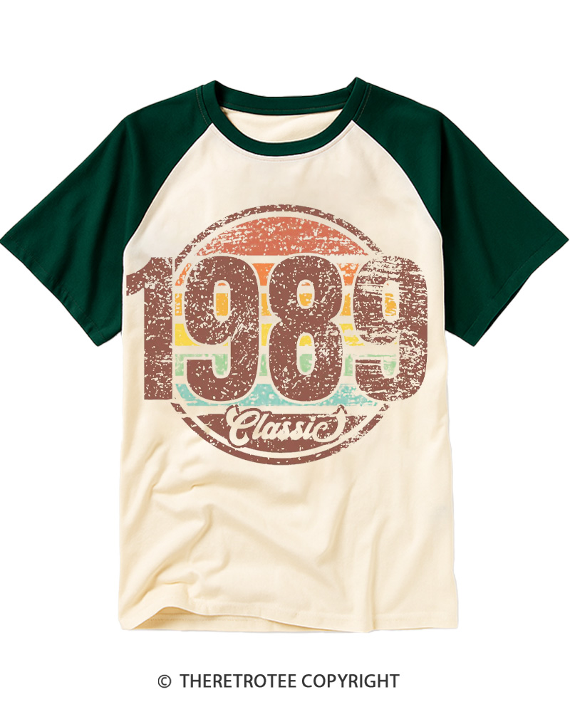 TheRetroTee 1989 Vintage Raglan Baseball T-Shirt