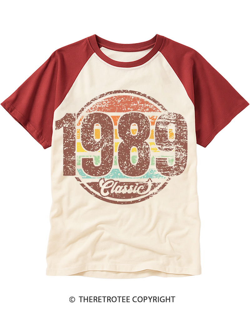 TheRetroTee 1989 Vintage Raglan Baseball T-Shirt