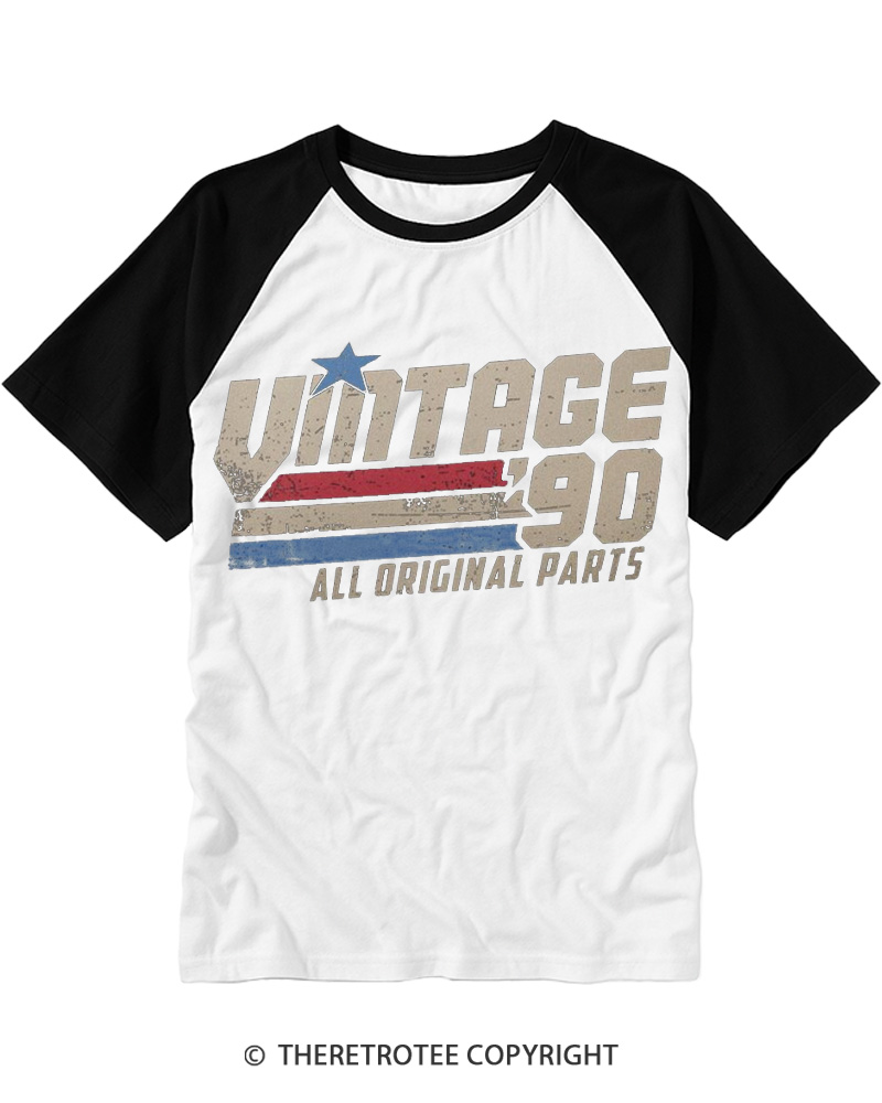 TheRetroTee 1990 Vintage Raglan Baseball T-Shirt