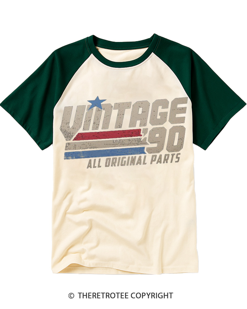 TheRetroTee 1990 Vintage Raglan Baseball T-Shirt