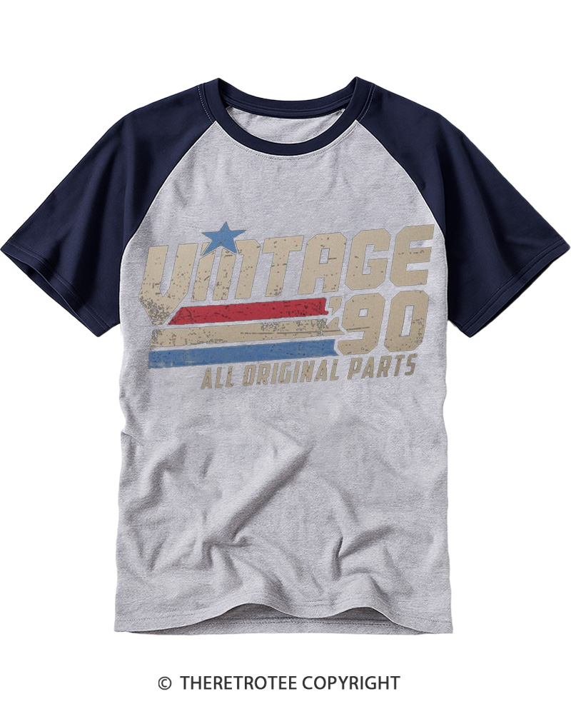 TheRetroTee 1990 Vintage Raglan Baseball T-Shirt