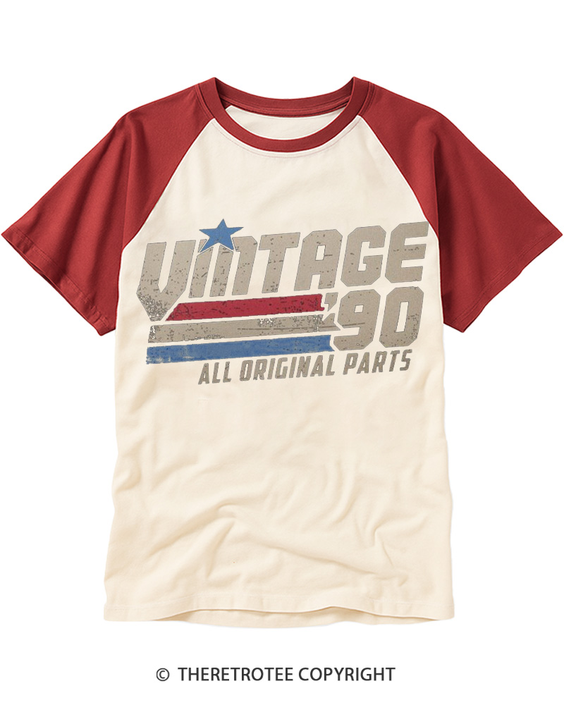 TheRetroTee 1990 Vintage Raglan Baseball T-Shirt