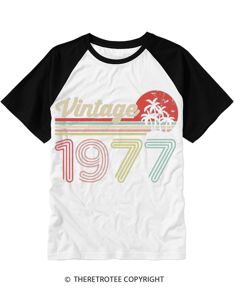TheRetroTee 1977 Vintage Raglan Baseball T-Shirt