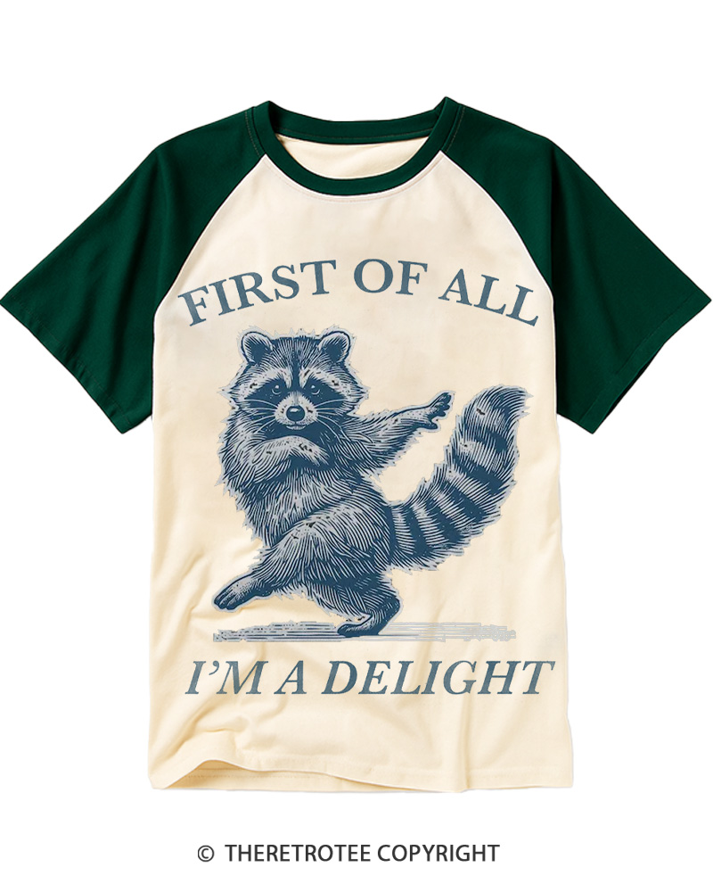 TheRetroTee First Of All, I'm A Delight 1980s Raglan Baseball T-Shirt