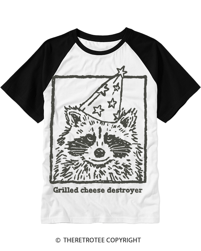 TheRetroTee Funny Grilled Cheese Destroyer 1980s Raglan Baseball T-Shirt
