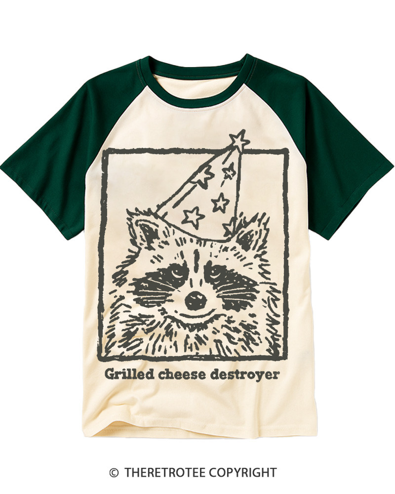 TheRetroTee Funny Grilled Cheese Destroyer 1980s Raglan Baseball T-Shirt