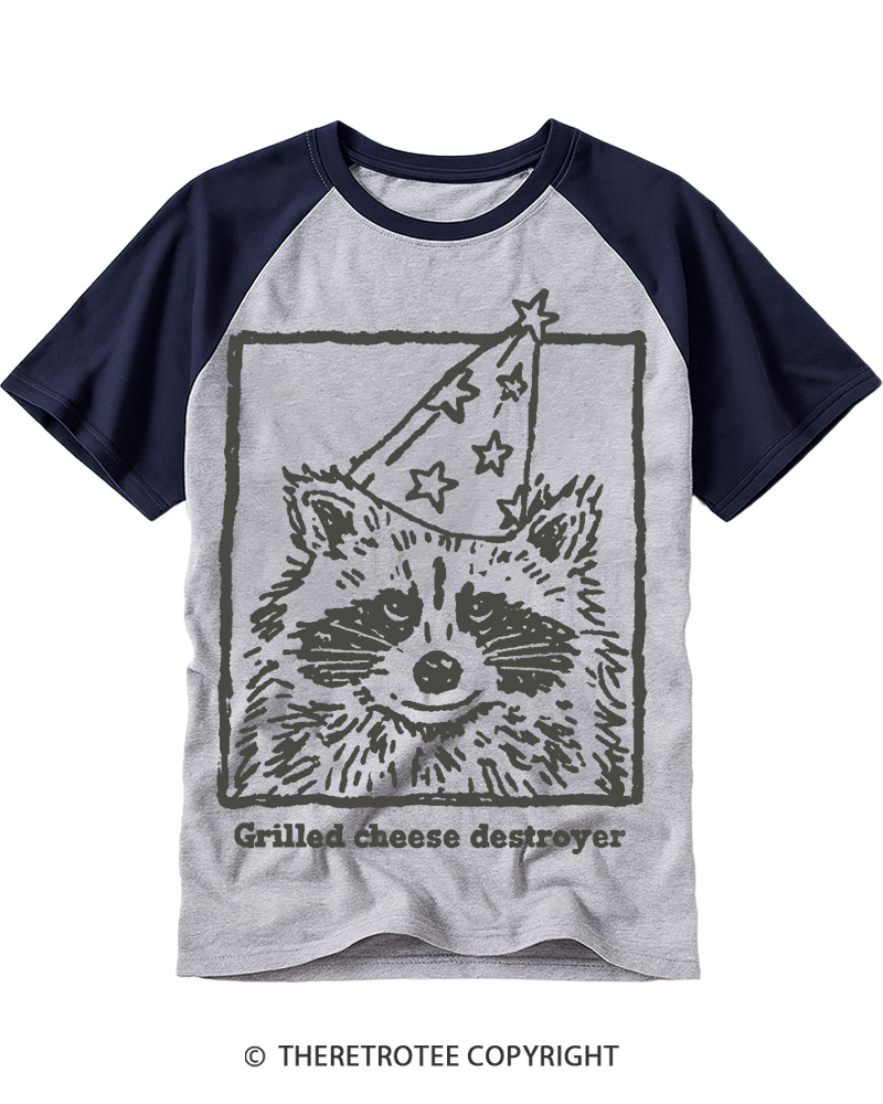 TheRetroTee Funny Grilled Cheese Destroyer 1980s Raglan Baseball T-Shirt
