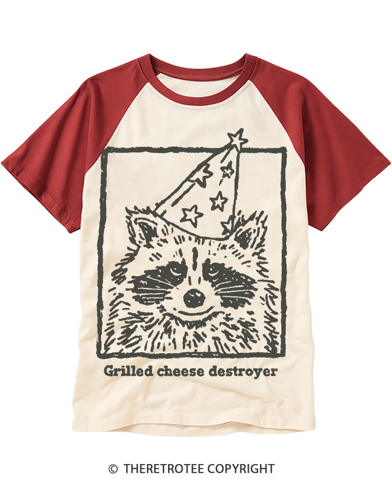 TheRetroTee Funny Grilled Cheese Destroyer 1980s Raglan Baseball T-Shirt