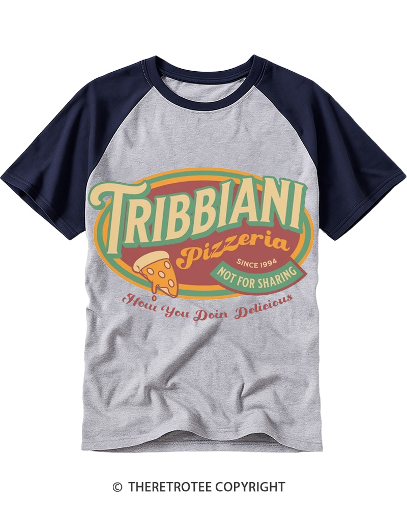TheRetroTee Tribbiani Pizzeria 1990s Raglan Baseball T-Shirt