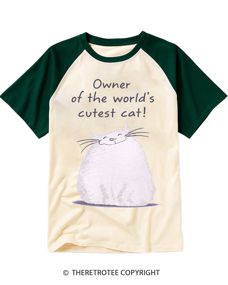 TheRetroTee Cutest Cat Owner Worlds 1980s Raglan Baseball T-Shirt