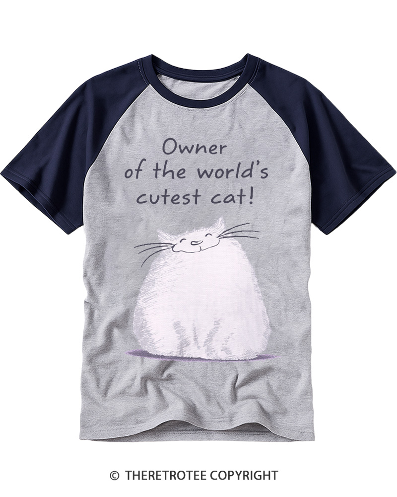 TheRetroTee Cutest Cat Owner Worlds 1980s Raglan Baseball T-Shirt