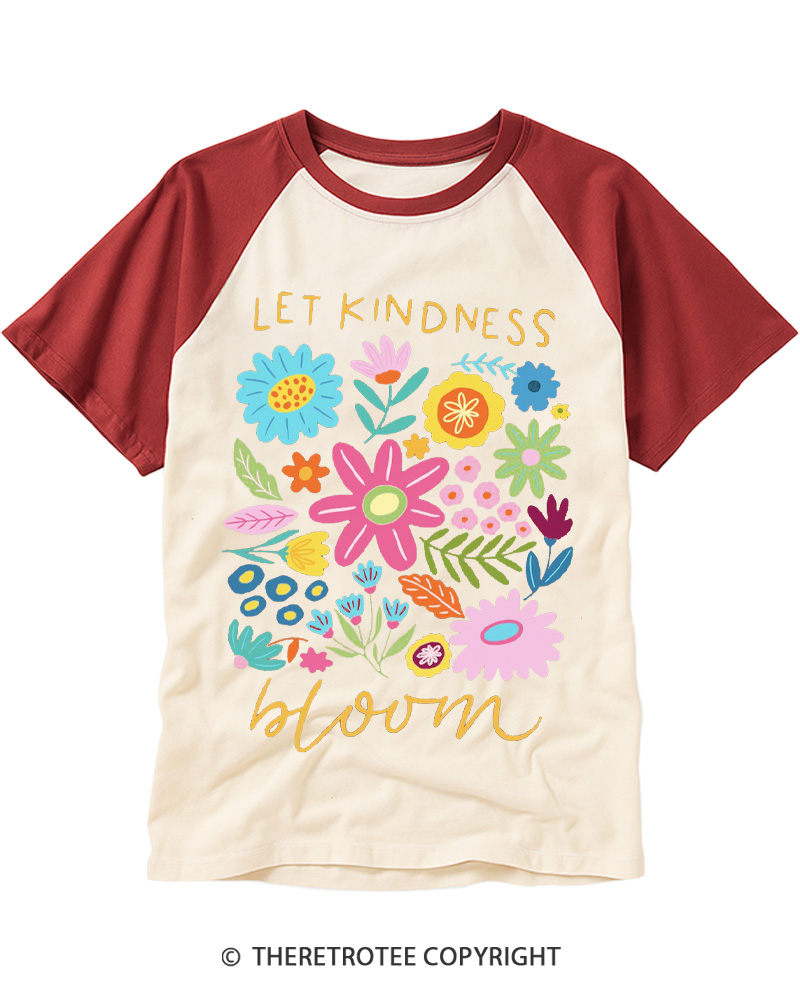TheRetroTee Let Kindness Bloom 1970s Raglan Baseball T-Shirt