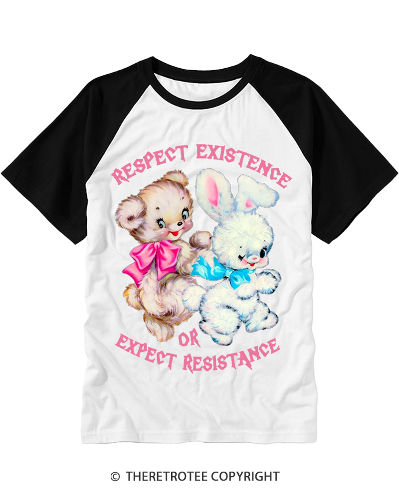 TheRetroTee Respect Existence Or Expect Resistance 1950s Raglan Baseball T-Shirt