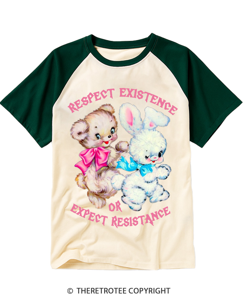 TheRetroTee Respect Existence Or Expect Resistance 1950s Raglan Baseball T-Shirt