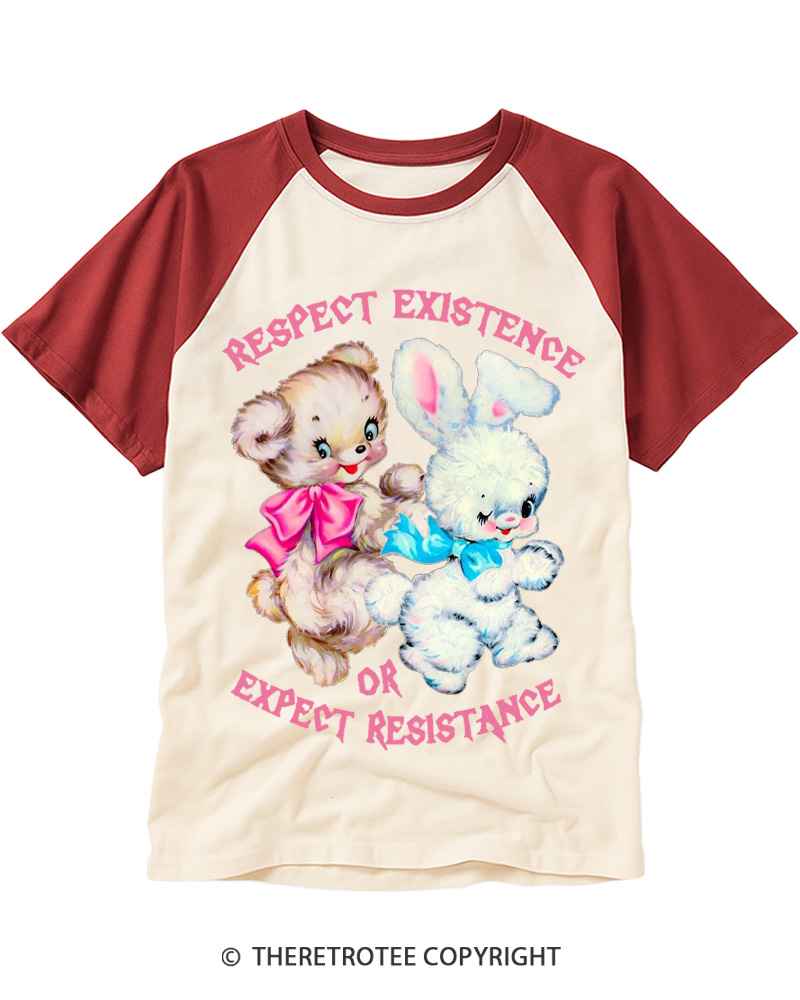 TheRetroTee Respect Existence Or Expect Resistance 1950s Raglan Baseball T-Shirt