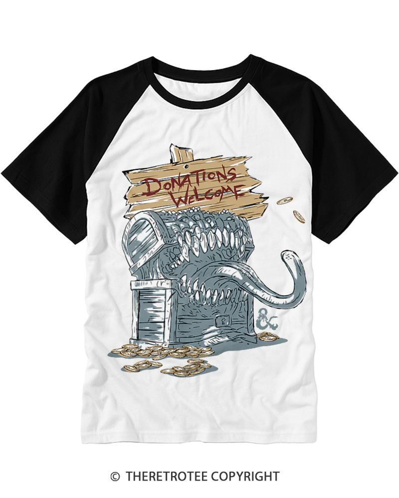 TheRetroTee Mimic Treasure Chest 1970s Raglan Baseball T-Shirt