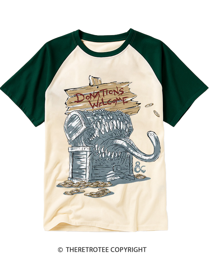 TheRetroTee Mimic Treasure Chest 1970s Raglan Baseball T-Shirt