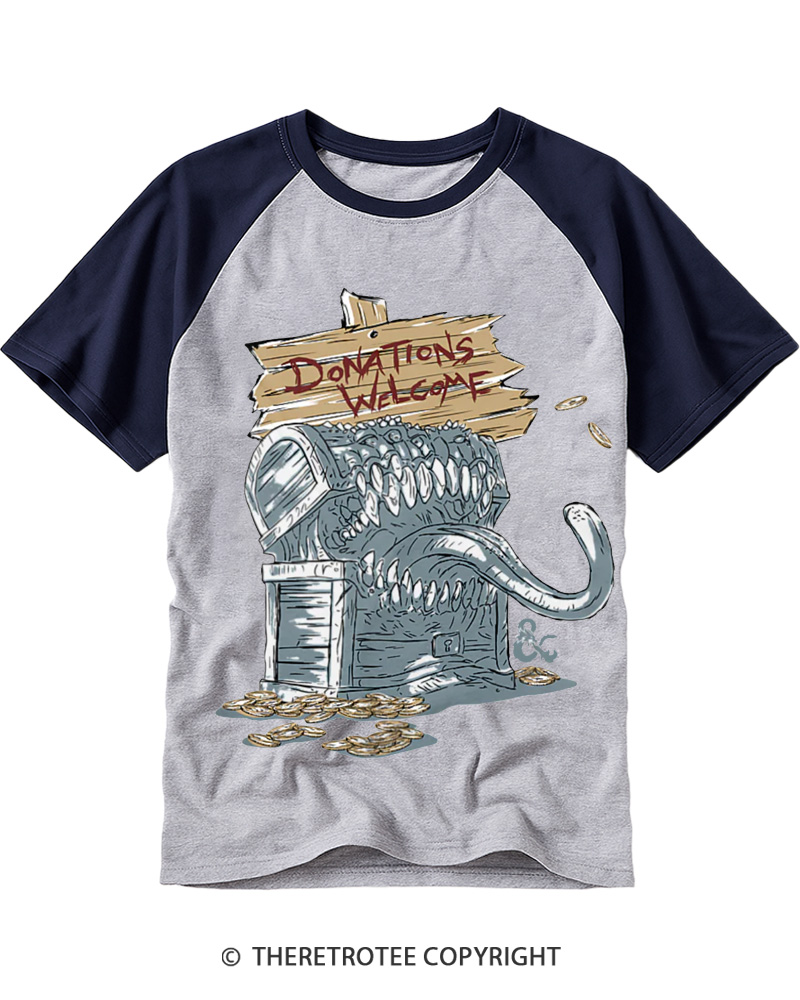 TheRetroTee Mimic Treasure Chest 1970s Raglan Baseball T-Shirt