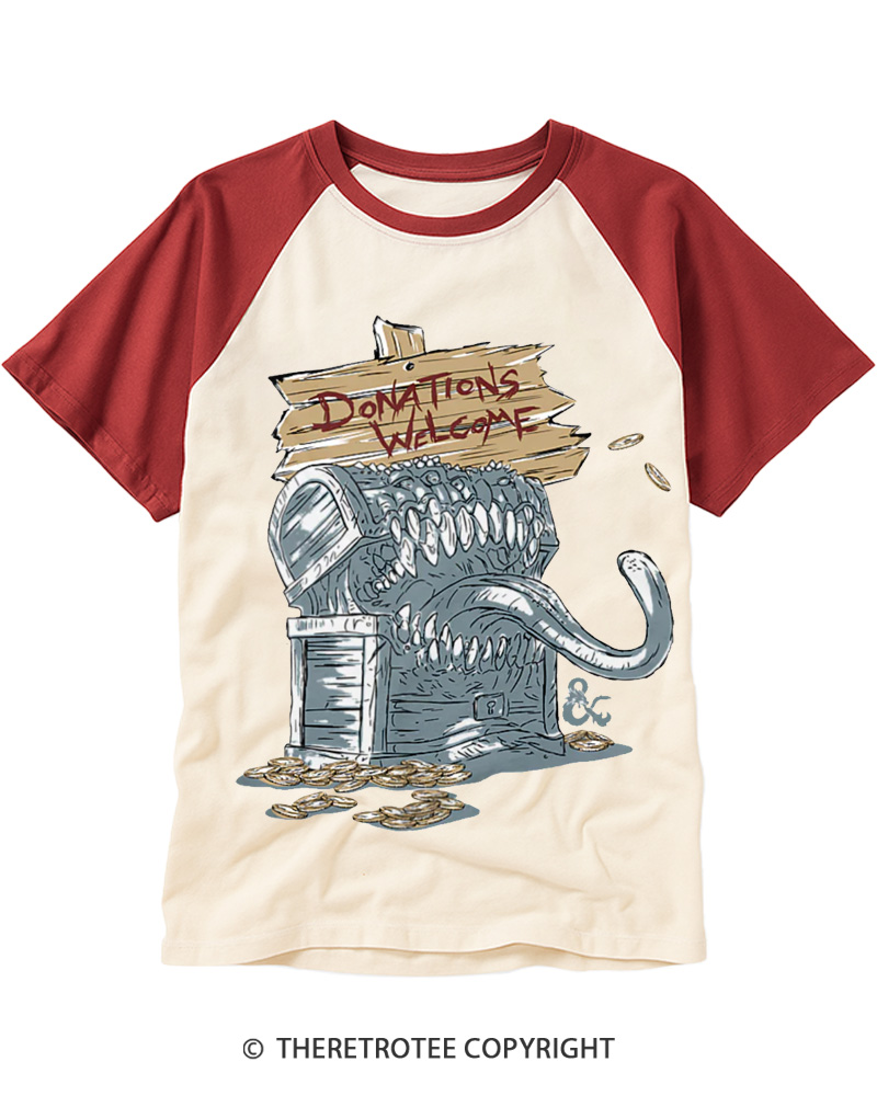 TheRetroTee Mimic Treasure Chest 1970s Raglan Baseball T-Shirt