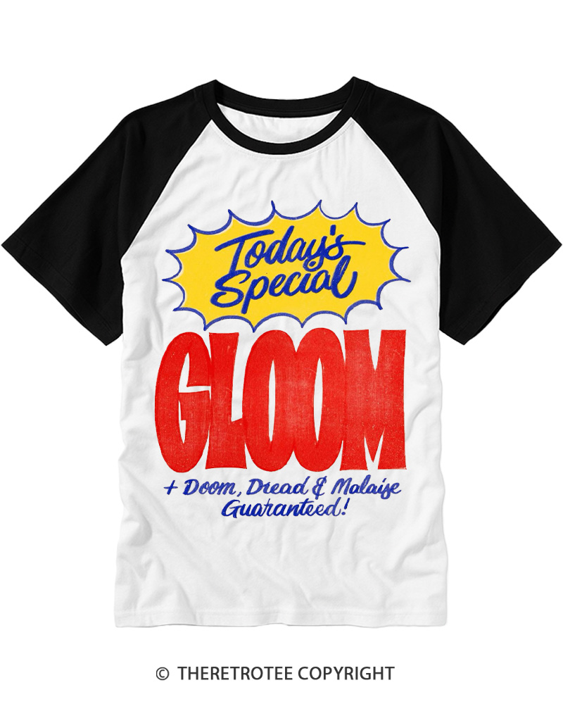 TheRetroTee Today’s Special Gloom 1970s Raglan Baseball T-Shirt