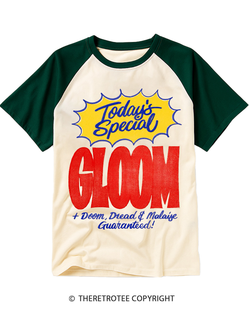 TheRetroTee Today’s Special Gloom 1970s Raglan Baseball T-Shirt