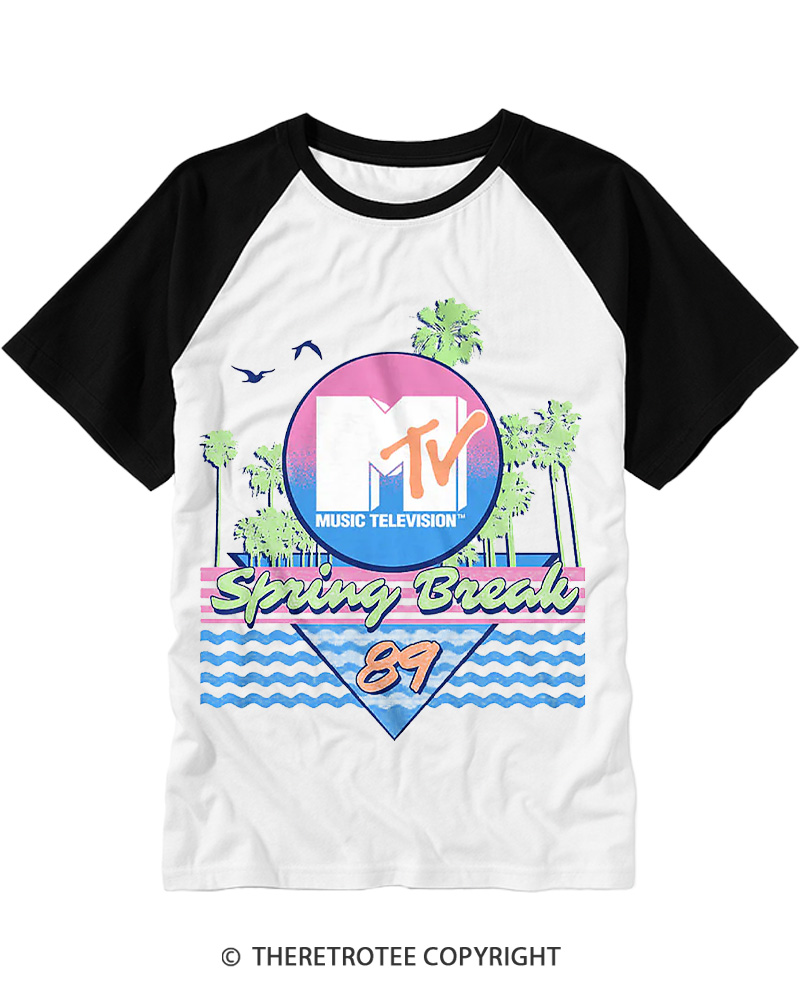 TheRetroTee 1980s Spring Break '89 Raglan Baseball T-Shirt