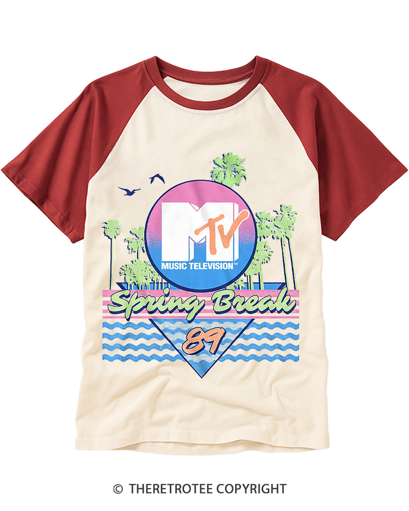 TheRetroTee 1980s Spring Break '89 Raglan Baseball T-Shirt