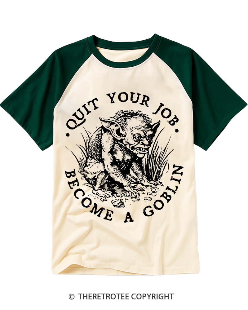 TheRetroTee Quit Your Job 1980s Raglan Baseball T-Shirt