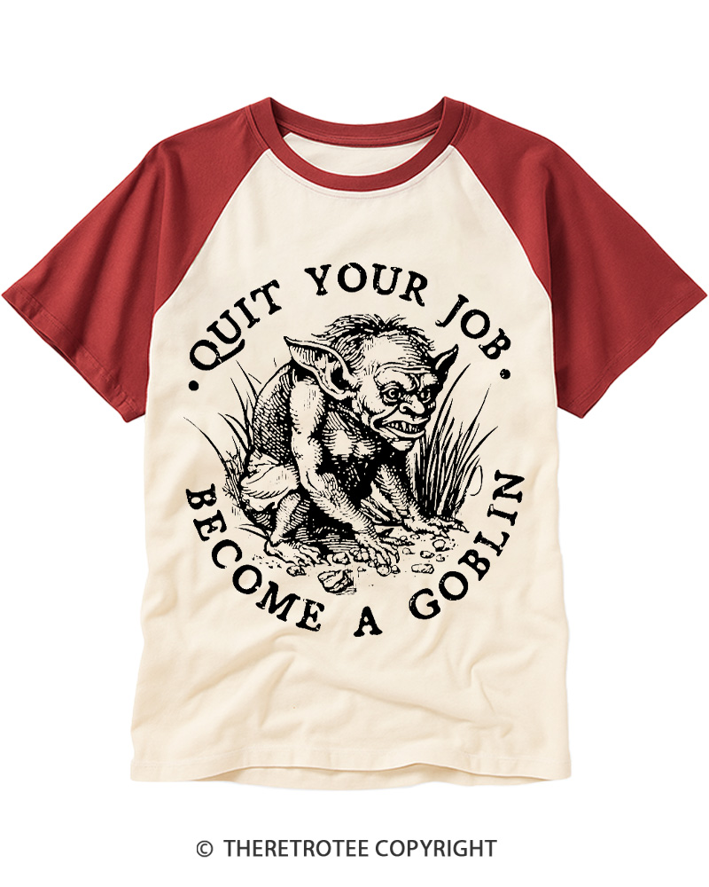 TheRetroTee Quit Your Job 1980s Raglan Baseball T-Shirt