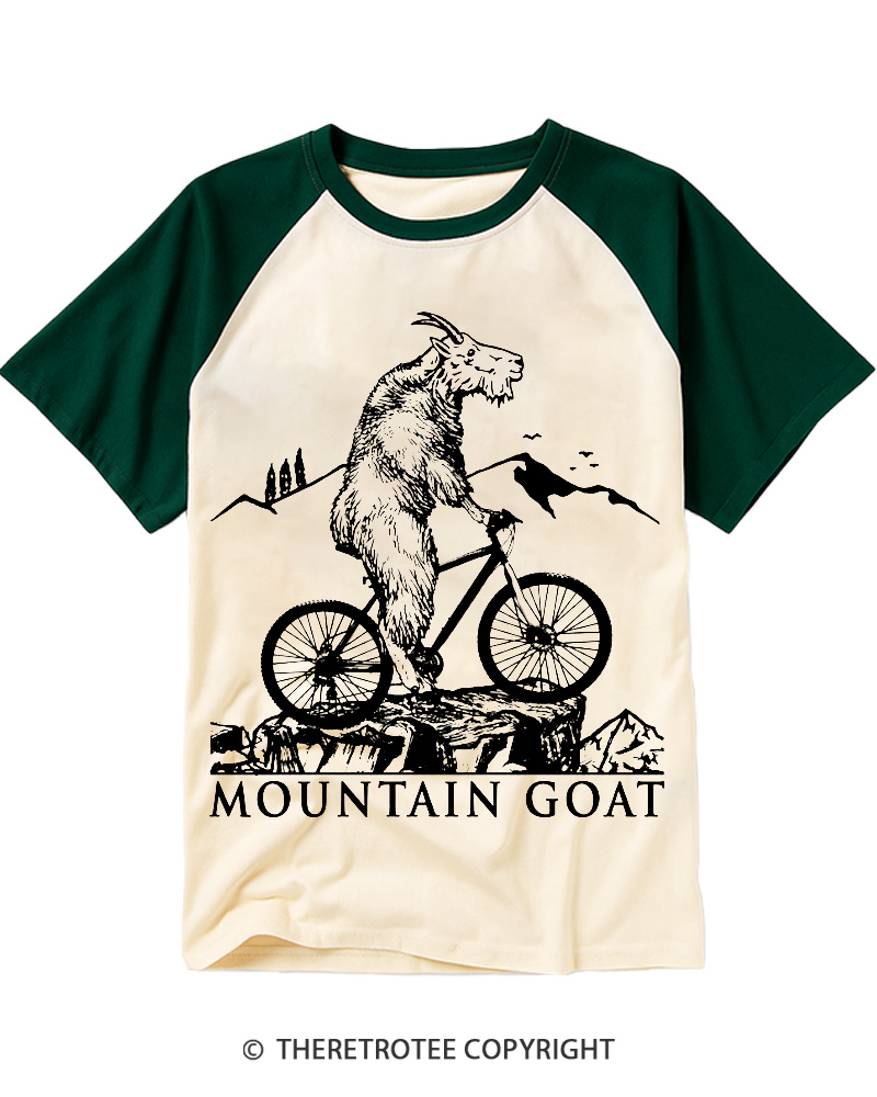 TheRetroTee Mountain Goat Bike 1990s Raglan Baseball T-Shirt