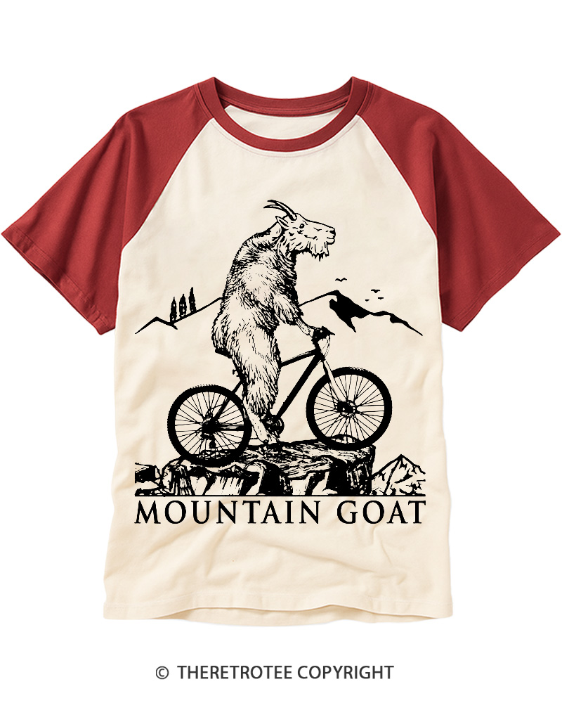 TheRetroTee Mountain Goat Bike 1990s Raglan Baseball T-Shirt