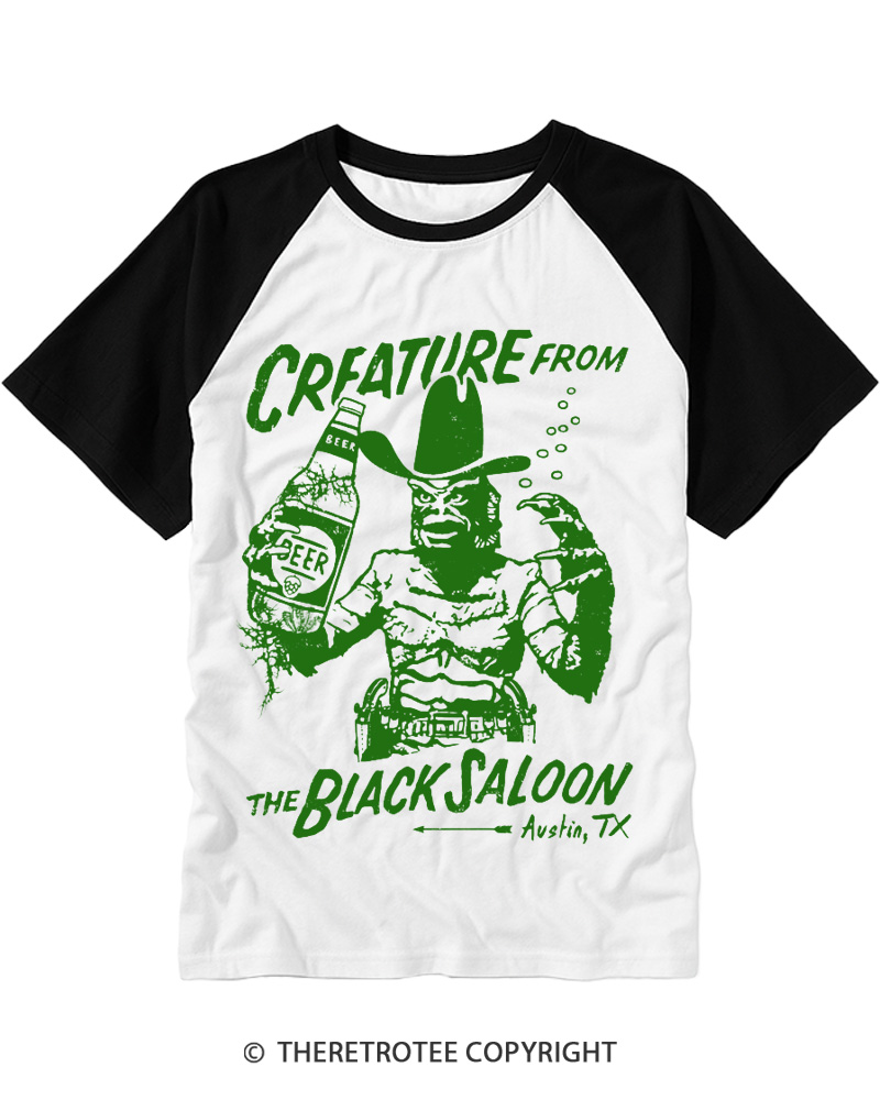 TheRetroTee Black Lagoon Saloon 1950s Raglan Baseball T-Shirt
