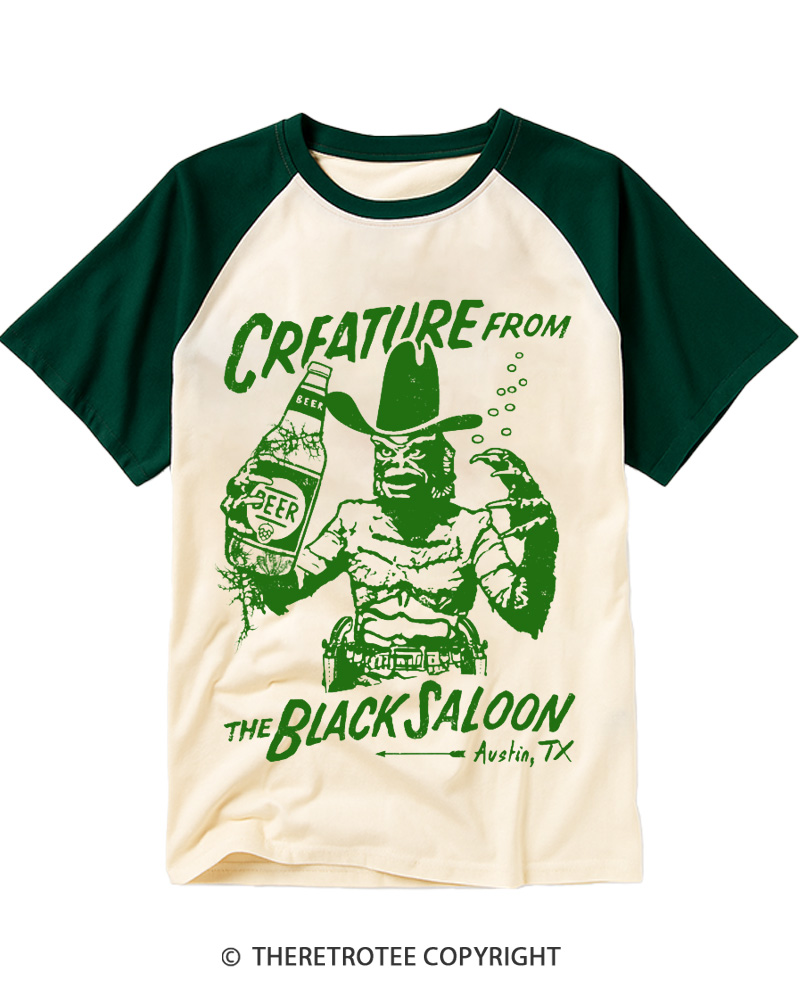 TheRetroTee Black Lagoon Saloon 1950s Raglan Baseball T-Shirt