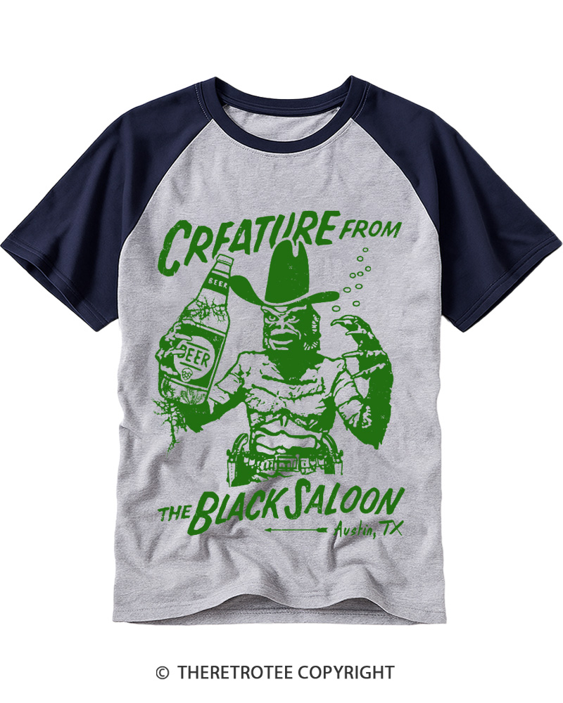 TheRetroTee Black Lagoon Saloon 1950s Raglan Baseball T-Shirt