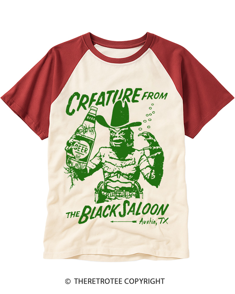 TheRetroTee Black Lagoon Saloon 1950s Raglan Baseball T-Shirt