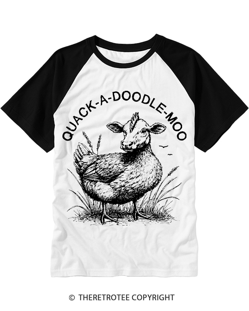 TheRetroTee Duck Chicken Cow 1990s Raglan Baseball T-Shirt