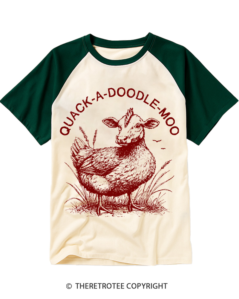 TheRetroTee Duck Chicken Cow 1990s Raglan Baseball T-Shirt