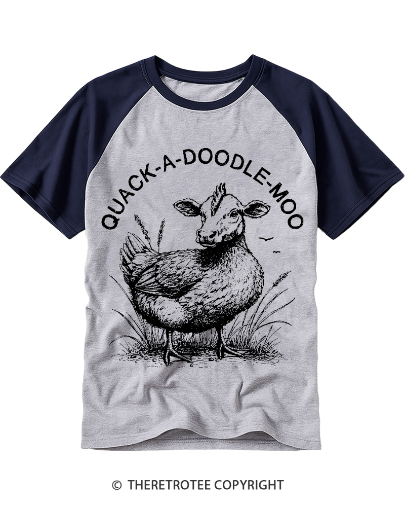 TheRetroTee Duck Chicken Cow 1990s Raglan Baseball T-Shirt