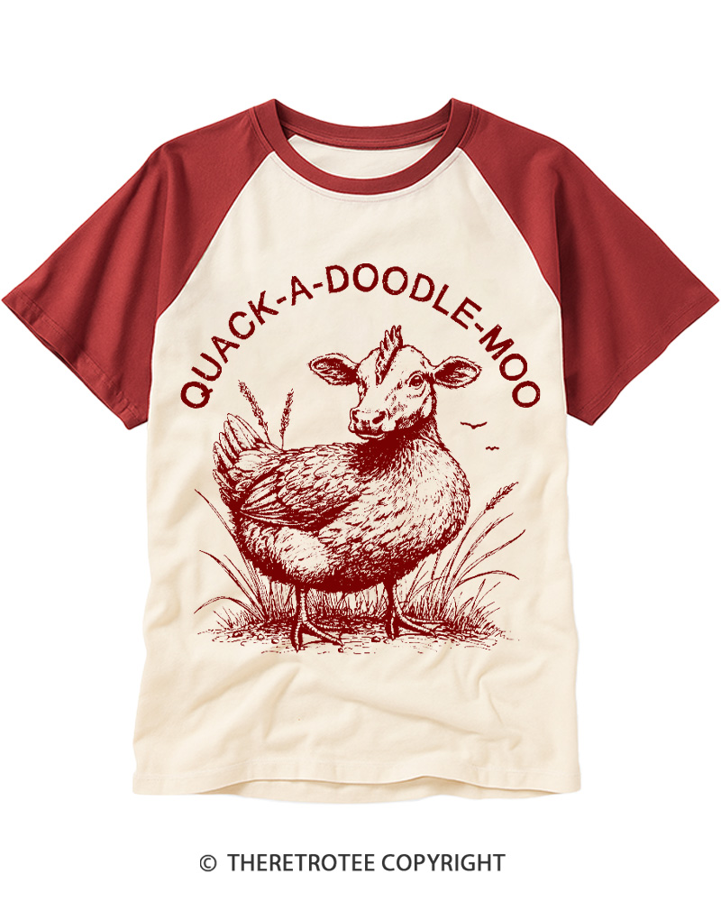 TheRetroTee Duck Chicken Cow 1990s Raglan Baseball T-Shirt