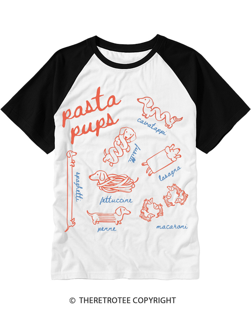 TheRetroTee Pasta Pups 1990s Raglan Baseball T-Shirt