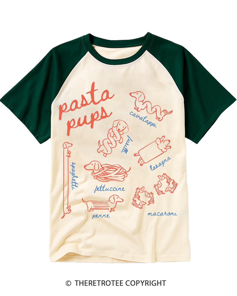 TheRetroTee Pasta Pups 1990s Raglan Baseball T-Shirt