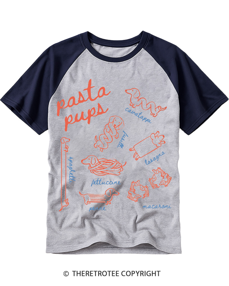 TheRetroTee Pasta Pups 1990s Raglan Baseball T-Shirt