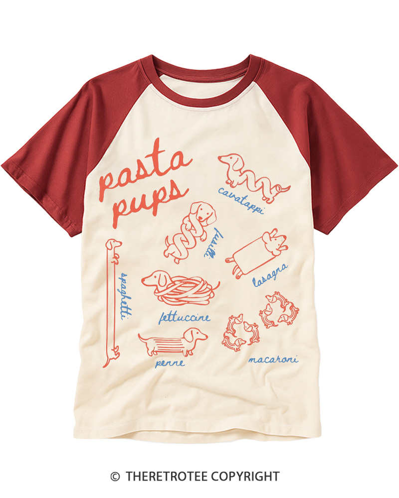 TheRetroTee Pasta Pups 1990s Raglan Baseball T-Shirt