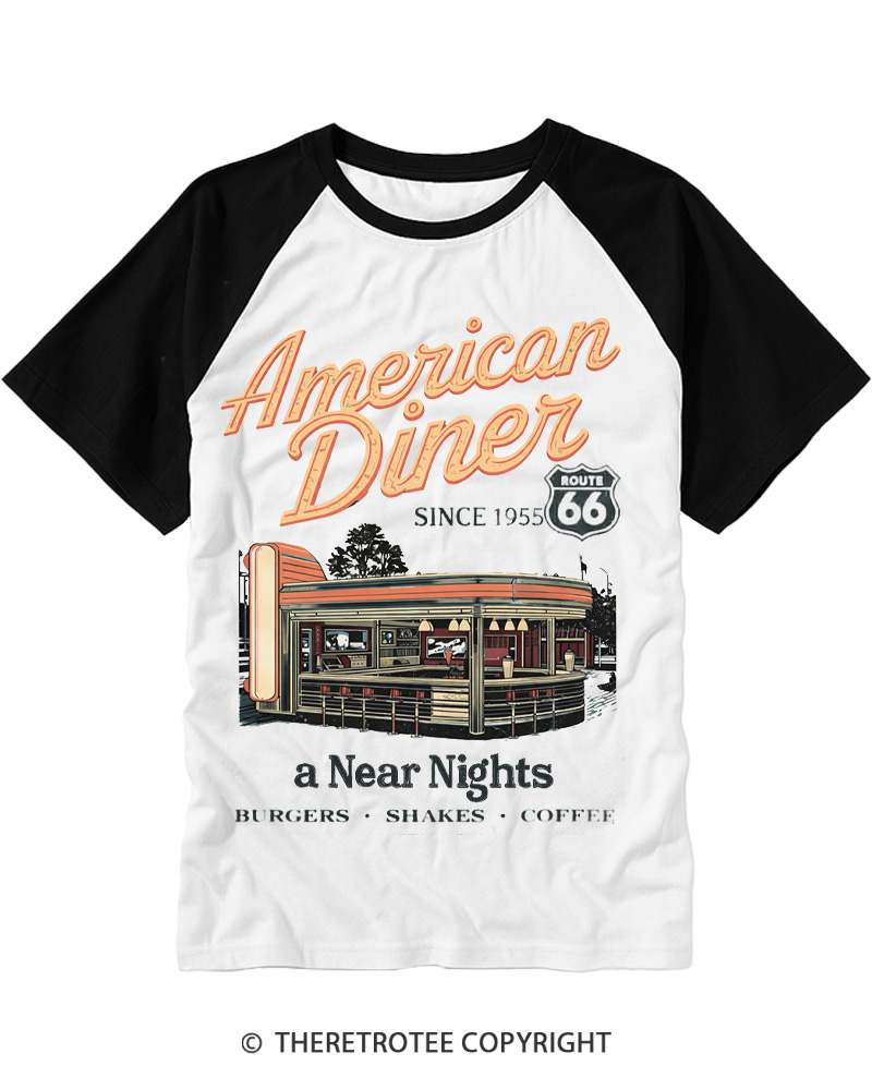 TheRetroTee Route 66 1950s Raglan Baseball T-Shirt