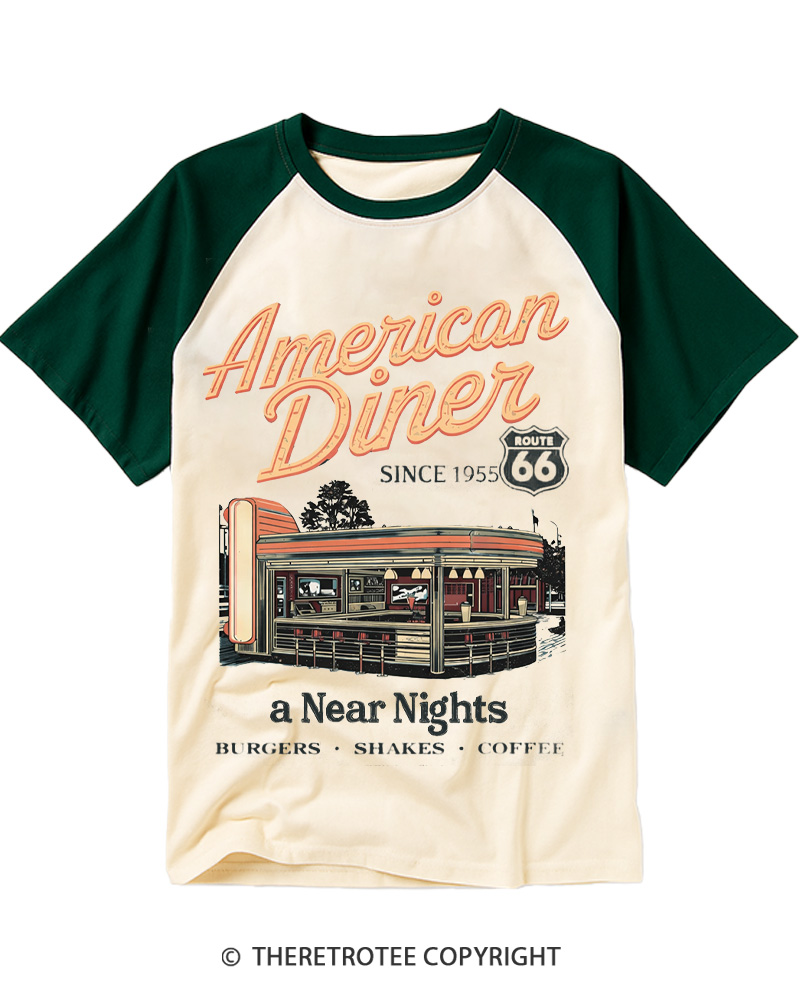 TheRetroTee Route 66 1950s Raglan Baseball T-Shirt