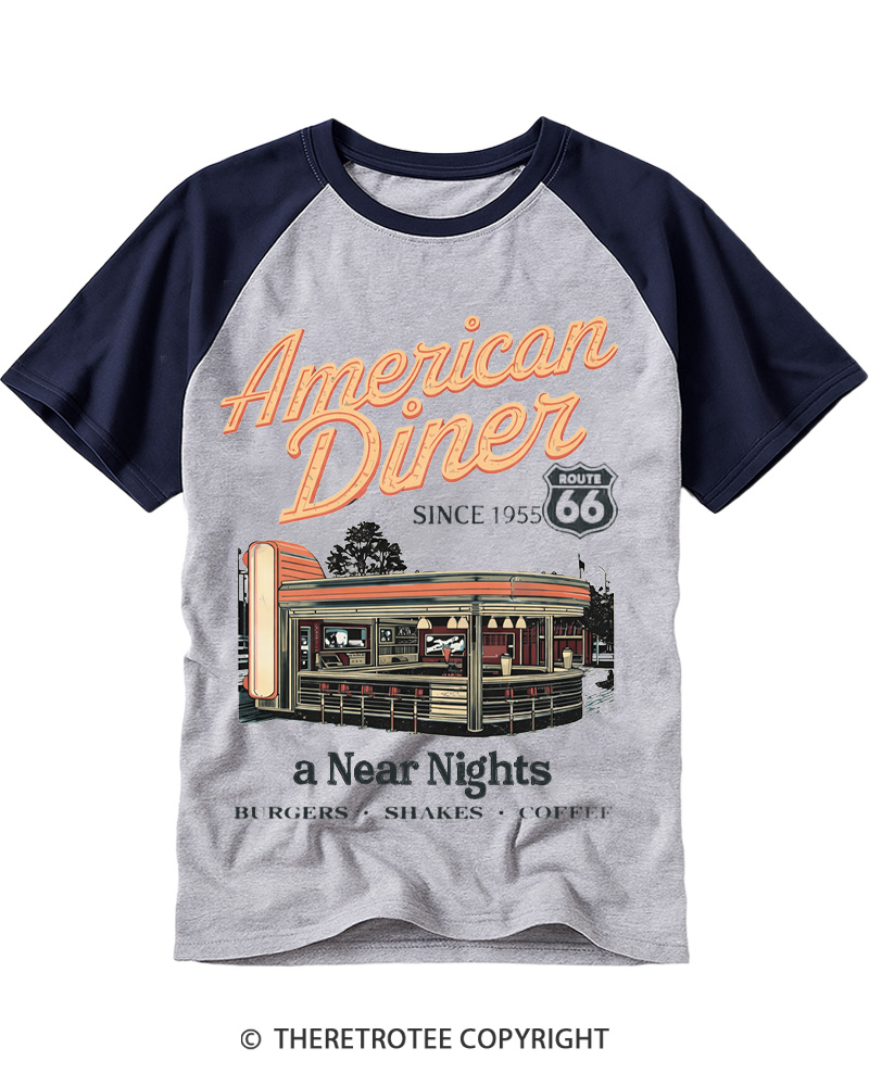 TheRetroTee Route 66 1950s Raglan Baseball T-Shirt
