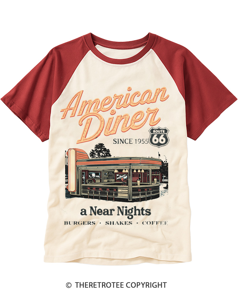 TheRetroTee Route 66 1950s Raglan Baseball T-Shirt